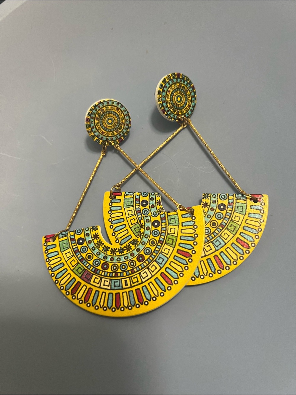 Yellow Geometric Fan Drop Earrings - Vibrant Statement